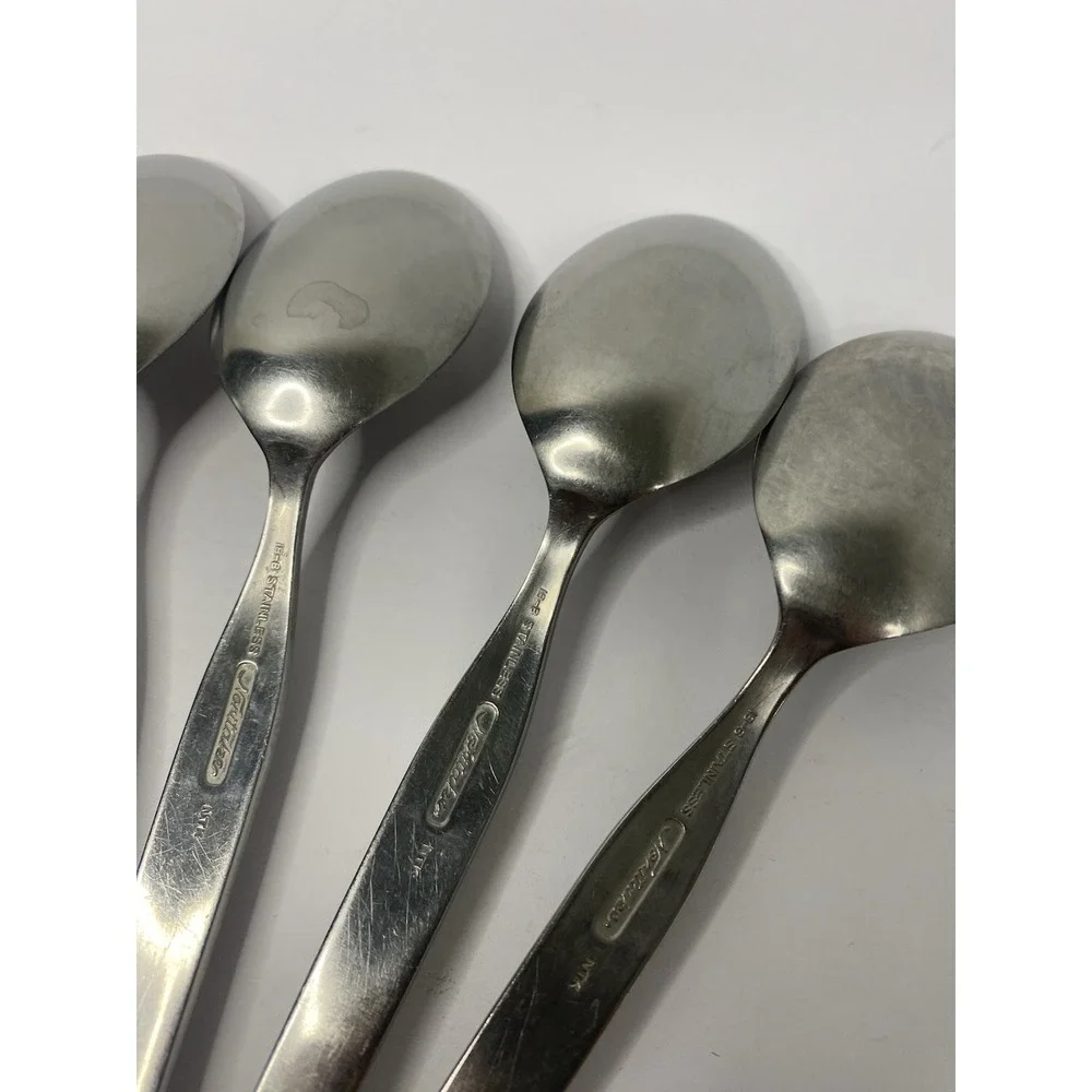 Noritake Fantasy Oval Soup Spoons Stainless Flatware 7